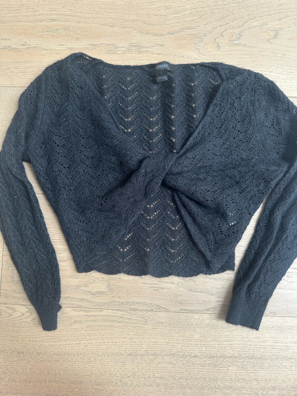 Express Openwork Knit Long Sleeve Top in Dark Blue